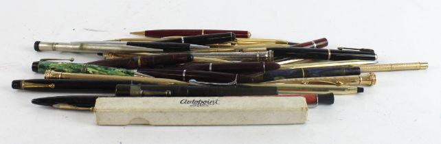 Pens & Pencils. A group of approximately twenty-six pens & pencils, including Sheaffer, Parker,