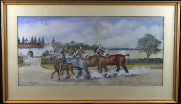 Henry William Standing (1894-1931). Watercolour, depicting three shire horses being lead towards a