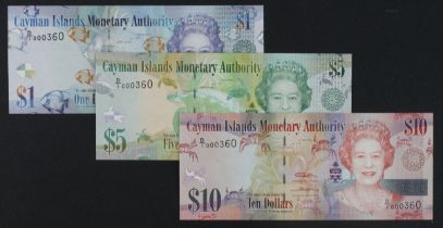 Cayman Islands (3), 10 Dollars, 5 Dollars and 1 Dollar dated 2010, all FIRST RUN with MATCHING LOW