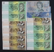 Australia (12), 2 Dollars issued 1985 signed Johnston & Fraser (5), 1 Dollar issued 1976 signed