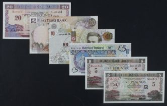 Northern Ireland (6), Bank of Ireland 5 Pounds 2008, First Trust Bank 20 Pounds 1996, Northern