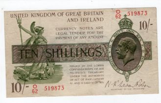 Warren Fisher 10 Shillings (T30) issued 1922, serial O/62 519873 (T30, Pick358) original VF