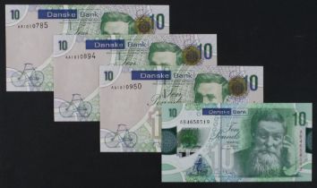 Northern Ireland, Danske Bank (4), 10 Pounds dated 2013 and 2017 (Polymer) one with tiny dent on one