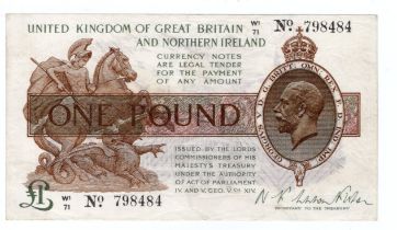 Warren Fisher 1 Pound (T34) issued 1927, Great Britain & Northern Ireland issue, serial W1/71 798484