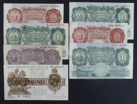 Bank of England & Treasury (7), Warren Fisher 1 Pound 1923 (T31), Mahon 1 Pound 1928 (B212),