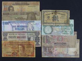 World (9), including Guadeloupe 5 Francs 1942, Gibraltar, Guernsey, Guyana, Guatemala, Guinea, mixed