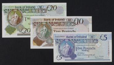 Northern Ireland, Bank of Ireland (3), 20 Pounds, 10 Pounds & 5 Pounds all dated 1st January 2013,