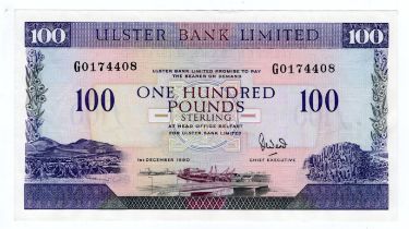 Northern Ireland, Ulster Bank Limited 100 Pounds dated 1st December 1990, signed David Went,