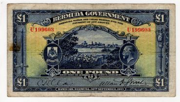 Bermuda 1 Pound dated 30th September 1927, signed Clay & Smith, serial U 199603 (TBB B105a, Pick5)