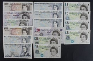 Bank of England (16), Gill 10 Pounds (1) and 5 Pounds (5) including a consecutive run of 3,