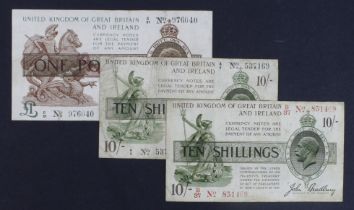 Bradbury (3), 1 Pound issued 1917, serial G/51 976040 (T16, Pick351) Fine+, 10 Shillings issued