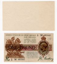 Bradbury 1 Pound (T16) issued 1917 (2), CONTROL NOTE 'Z' prefix, serial Z/32 087012 (T16, Pick351)