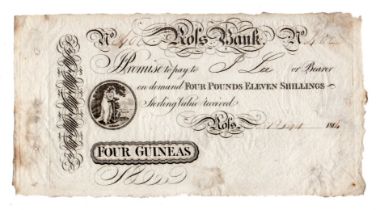 Ross Bank 4 Guineas (4 pounds 11 Shillings) dated 1914, No. 400 (Outing not listed) some staining,