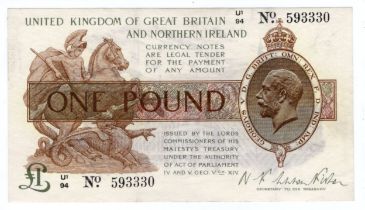 Warren Fisher 1 Pound (T34) issued 1927, Great Britain & Northern Ireland issue, serial U1/94 593330