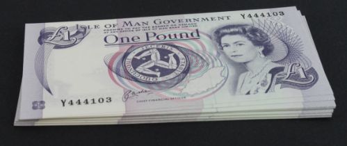 Isle of Man 1 Pound (32) issued 1992 signed Cashen, in 5 x consecutively numbered runs all with Y