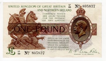 Warren Fisher 1 Pound (T34) issued 1927, Great Britain & Northern Ireland issue, serial U1/80 805837