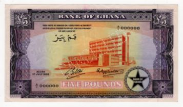 Ghana 5 Pounds dated 1st July 1958, scarce SPECIMEN note serial A/1 000000, perforated '