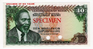 Kenya Central Bank 10 Shillings not dated, SPECIMEN note without serial number or signatures,