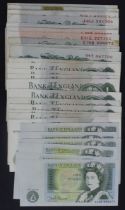 Bank of England 1 Pound (46), Brittania notes (17) signed Peppiatt and Beale, Portrait notes (29)