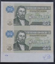 Test Note, 25 Korun Slovakia (not legal tender), private essay security printing specimen test