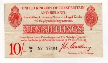Bradbury 10 Shillings (T12.3) issued 1915, early prefix for type 'A2', 5 digit serial number A2/2