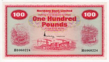 Northern Ireland, Northern Bank Limited 100 Pounds dated 1st January 1975, signed John Basil
