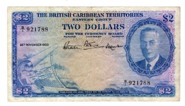 British Caribbean Territories 2 Dollars dated 28th November 1950, portrait King George VI at
