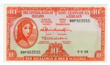 Ireland Republic 10 Shillings dated 6th June 1968, last date and prefix of issue, Lady Lavery