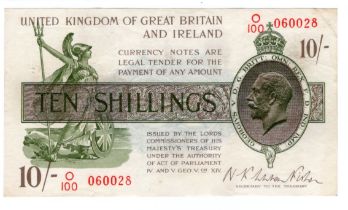 Warren Fisher 10 Shillings (T30) issued 1922, HIGHEST serial number '100', serial O/100 060028 (T30,