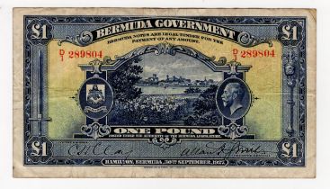 Bermuda 1 Pound dated 30th September 1927, signed Clay & Smith, serial D/1 289804 (TBB B105a, Pick5)
