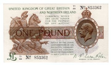 Warren Fisher 1 Pound (T34) issued 1927, Great Britain & Northern Ireland issue, serial T1/44 853362