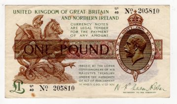 Warren Fisher 1 Pound (T35) issued 1927, Great Britain & Northern Ireland issue, serial U1/49