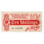 Bradbury 10 Shillings (T9) issued 1914, Royal Cypher watermark, serial A/13 617580 No. with dot (T9,