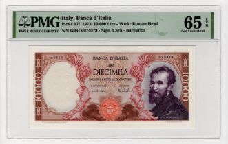 Italy 10000 Lire dated 27th November 1973, signed Carli & Barbarito, serial G0618 074979 (TBB B450h,