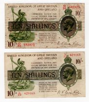 Warren Fisher 10 Shillings (2) issued 1922, serial L/23 629168 (T30, Pick358) small edge tear