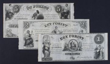 Hungary (3), a group of Remainders, 5 Forint, 2 Forint and 1 Forint (circa1852) undated (PickS141r