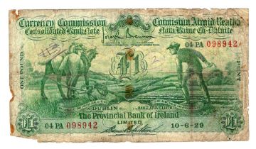 Ireland Republic 1 Pound dated 10th June 1929, The Provincial Bank 'Ploughman' issue, serial 04PA