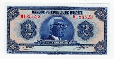 Haiti 2 Gourdes issued Law 1979 (1980 - 1982), scarce issue printed on TYVEK polymer, serial M185523