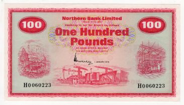 Northern Ireland, Northern Bank Limited 100 Pounds dated 1st January 1975, signed John Basil