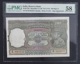 India 100 rupees issued 1937, Calcutta branch issue, signed C.D. Deshmukh, a consecutively