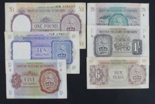 British Military Authority (6), a full set of 1943 issue, 1 Pound, 10 Shillings, 5 Shillings, 2