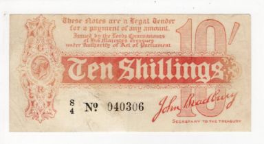 Bradbury 10 Shillings (T8) issued 1914, serial S/4 040306, No. with dot (T8, Pick346) washed out and