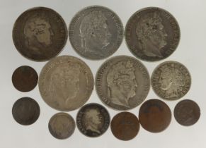 France (13) 17th-19thC assortment including 5x crown-size silver 5 Francs.