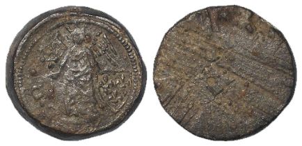 Coin Weight: An early piece featuring an angel and a shield of three fleur-de-lis, presumably a