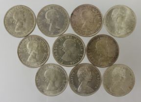 Canada Silver Dollars (10) 1958 to 1966, average EF