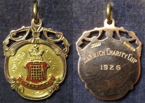 British Sporting Medal: Harwich interest hallmarked 9ct gold fob: The Harwich Charity Cup (football)