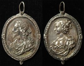 Charles 1st & Henrietta Maria cast silver Royalist badge, weighs 6.5gms, measures 24 x 34mm, very