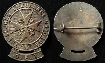 Great Eastern Railway, The St. John Ambulance Brigade white metal badge.
