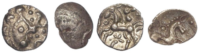 Celtic Britain silver units (2): Dobunni, Allen type, head r. / triple tailed horse l., flower