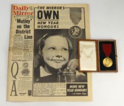 Daily Mirror 9ct. Gold Life Saving Award of Honour 1959 medal in original named box + original